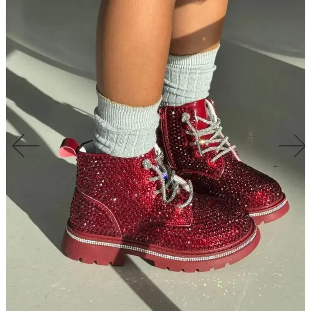 Lola + The Boys Crystal Ruby Boots Kids Size 34 / Big Kid 3 NWOT